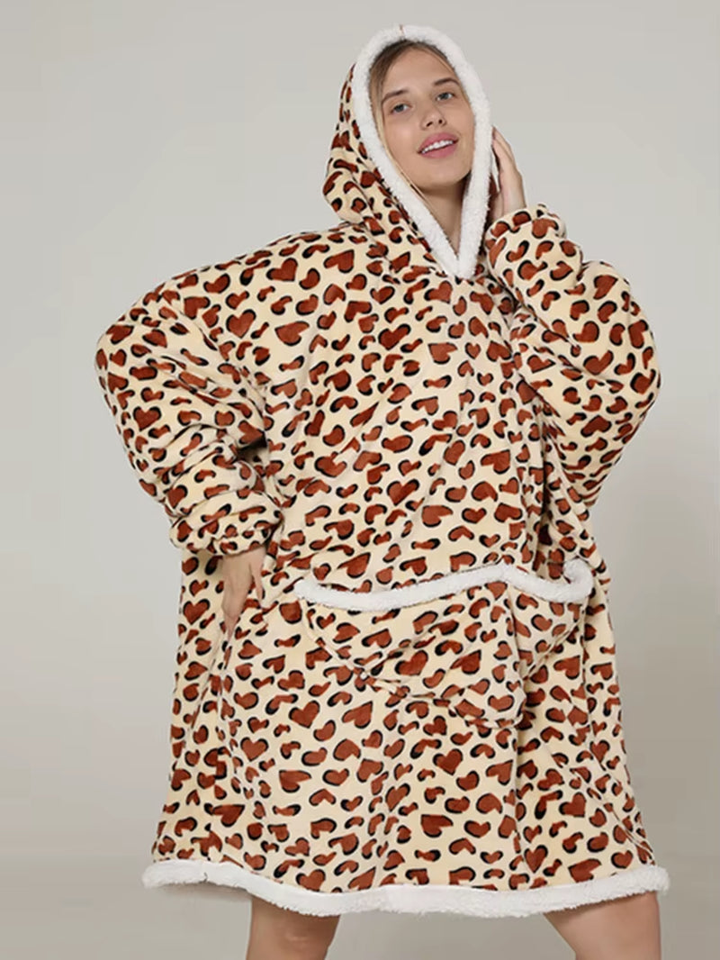Cartoon Oversized Hoodie Sweatshirt Women Printed Wearable Blanket Hoodie Fleece Warm Kids Sleepwear Hoody Sweatshirt Blanket