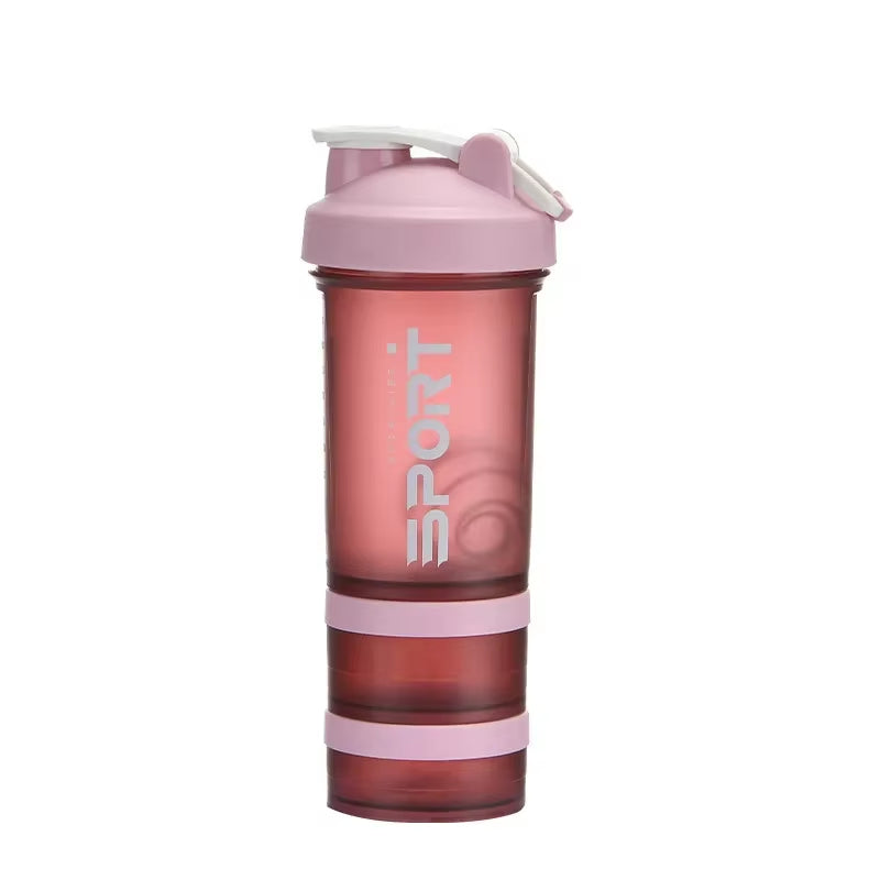 500ML 3-Layer Sports Water Protein Powder Shaker Bottle Outdoor Travel Portable Leakproof Drinkware Plastic Drink BPA Free