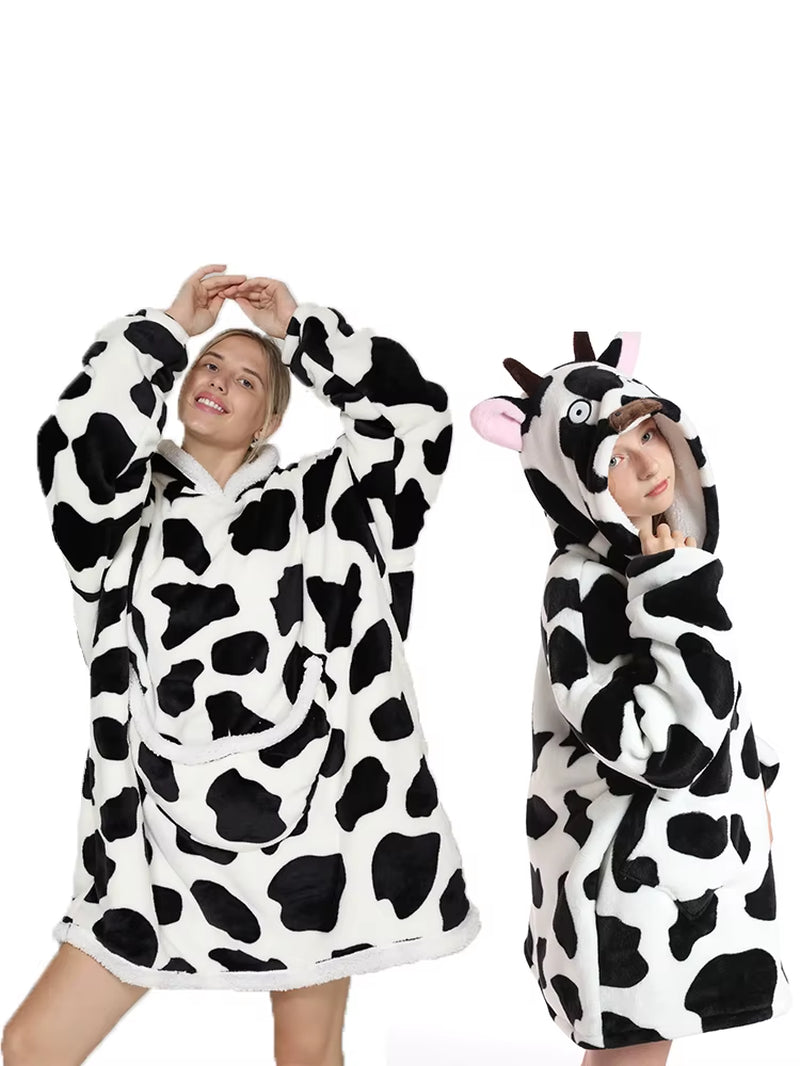 Cartoon Oversized Hoodie Sweatshirt Women Printed Wearable Blanket Hoodie Fleece Warm Kids Sleepwear Hoody Sweatshirt Blanket