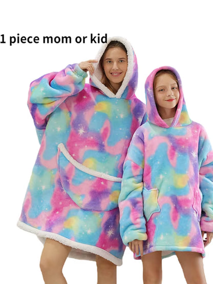 Cartoon Oversized Hoodie Sweatshirt Women Printed Wearable Blanket Hoodie Fleece Warm Kids Sleepwear Hoody Sweatshirt Blanket