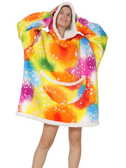 Cartoon Oversized Hoodie Sweatshirt Women Printed Wearable Blanket Hoodie Fleece Warm Kids Sleepwear Hoody Sweatshirt Blanket