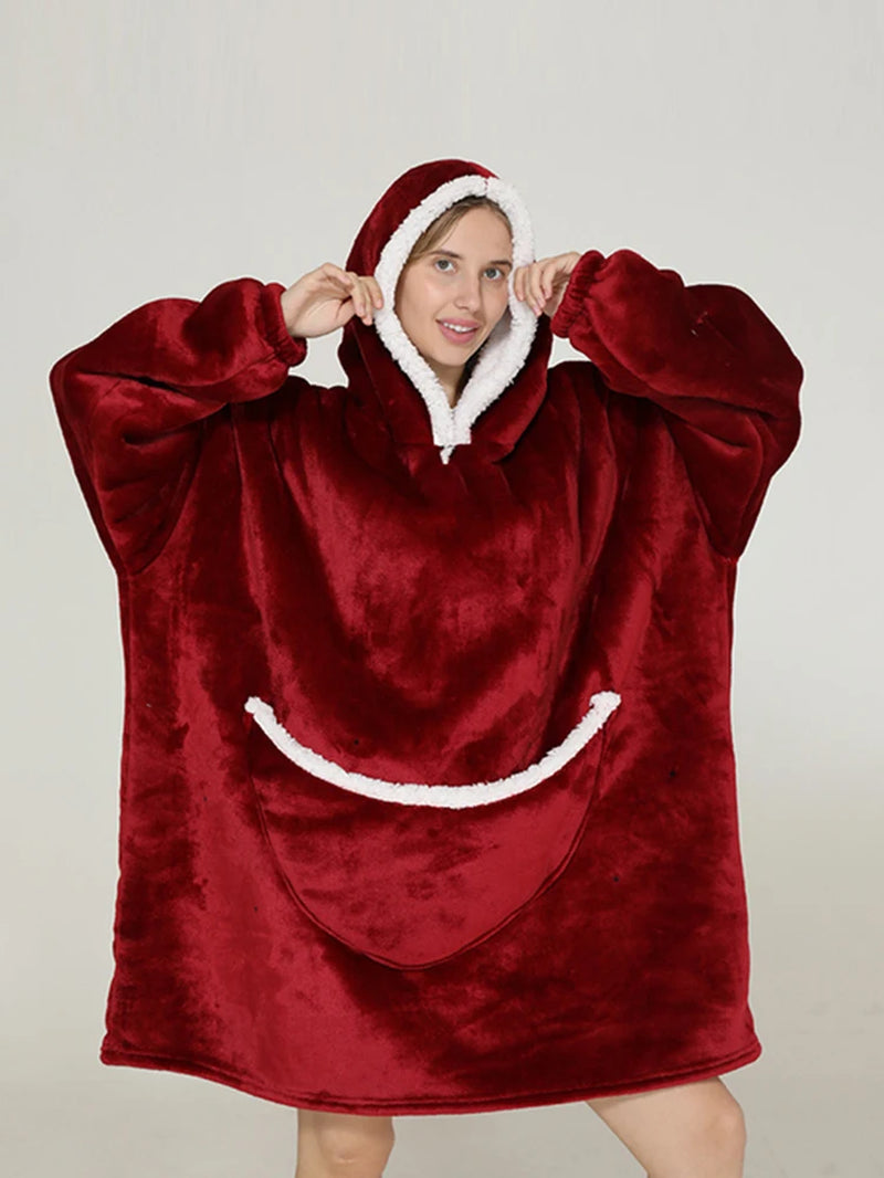 Cartoon Oversized Hoodie Sweatshirt Women Printed Wearable Blanket Hoodie Fleece Warm Kids Sleepwear Hoody Sweatshirt Blanket