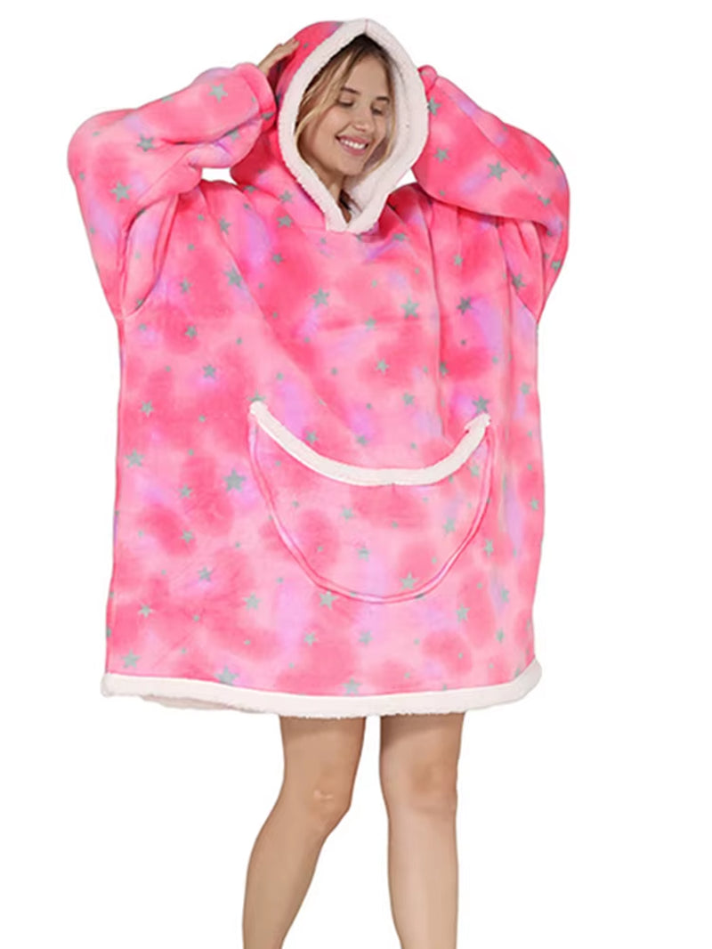 Cartoon Oversized Hoodie Sweatshirt Women Printed Wearable Blanket Hoodie Fleece Warm Kids Sleepwear Hoody Sweatshirt Blanket