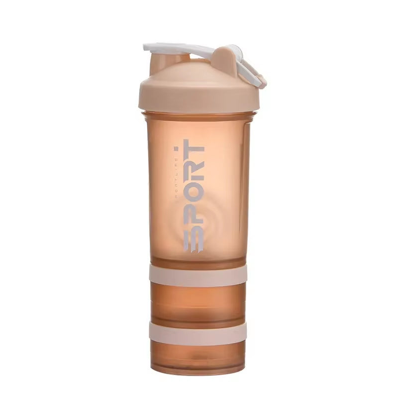 500ML 3-Layer Sports Water Protein Powder Shaker Bottle Outdoor Travel Portable Leakproof Drinkware Plastic Drink BPA Free
