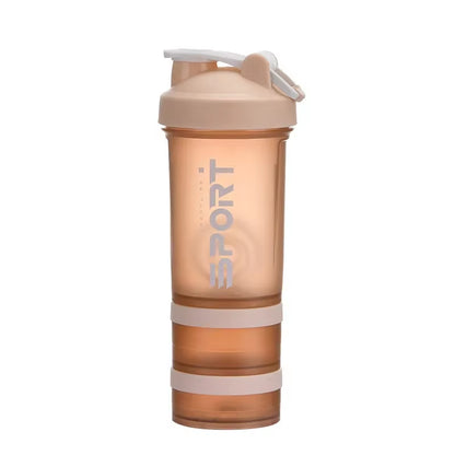 500ML 3-Layer Sports Water Protein Powder Shaker Bottle Outdoor Travel Portable Leakproof Drinkware Plastic Drink BPA Free