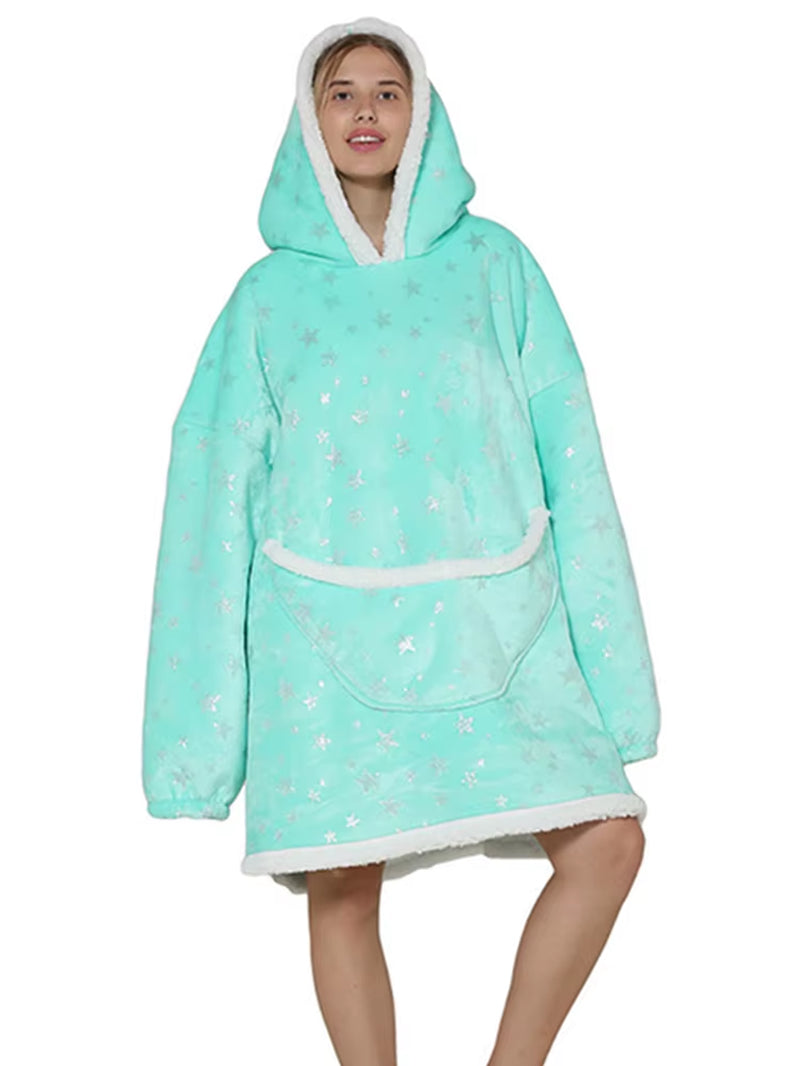 Cartoon Oversized Hoodie Sweatshirt Women Printed Wearable Blanket Hoodie Fleece Warm Kids Sleepwear Hoody Sweatshirt Blanket