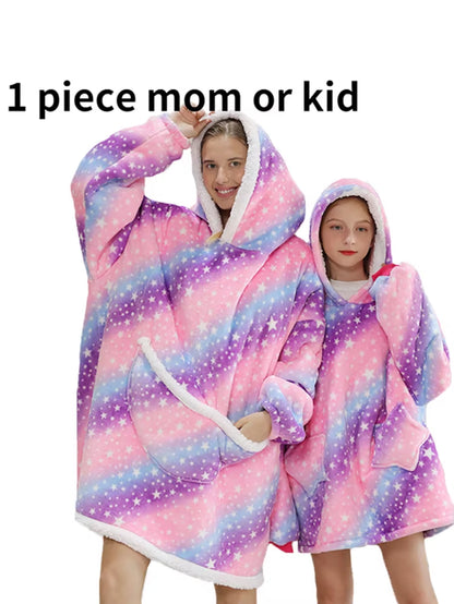 Cartoon Oversized Hoodie Sweatshirt Women Printed Wearable Blanket Hoodie Fleece Warm Kids Sleepwear Hoody Sweatshirt Blanket