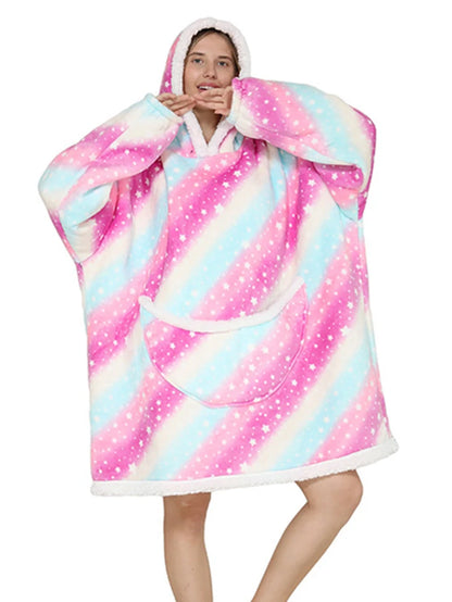 Cartoon Oversized Hoodie Sweatshirt Women Printed Wearable Blanket Hoodie Fleece Warm Kids Sleepwear Hoody Sweatshirt Blanket