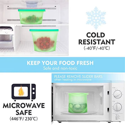 Silicone Bags Reusable Silicone Food Bag Airtight Seal Food Preservation Bag Food Grade for Vegetable, Liquid, Snack, Meat