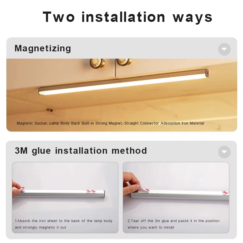 LED Cabinet Light 15/21/30CM Kitchen Wireless Dimming USB Rechargeable Motion/Hand-Sweep Sensor Bedroom Wardrobe Night Lamp