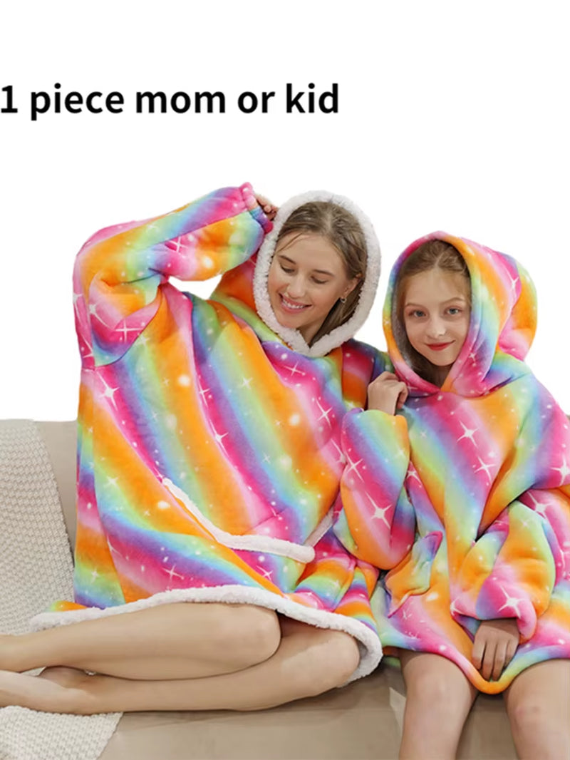 Cartoon Oversized Hoodie Sweatshirt Women Printed Wearable Blanket Hoodie Fleece Warm Kids Sleepwear Hoody Sweatshirt Blanket