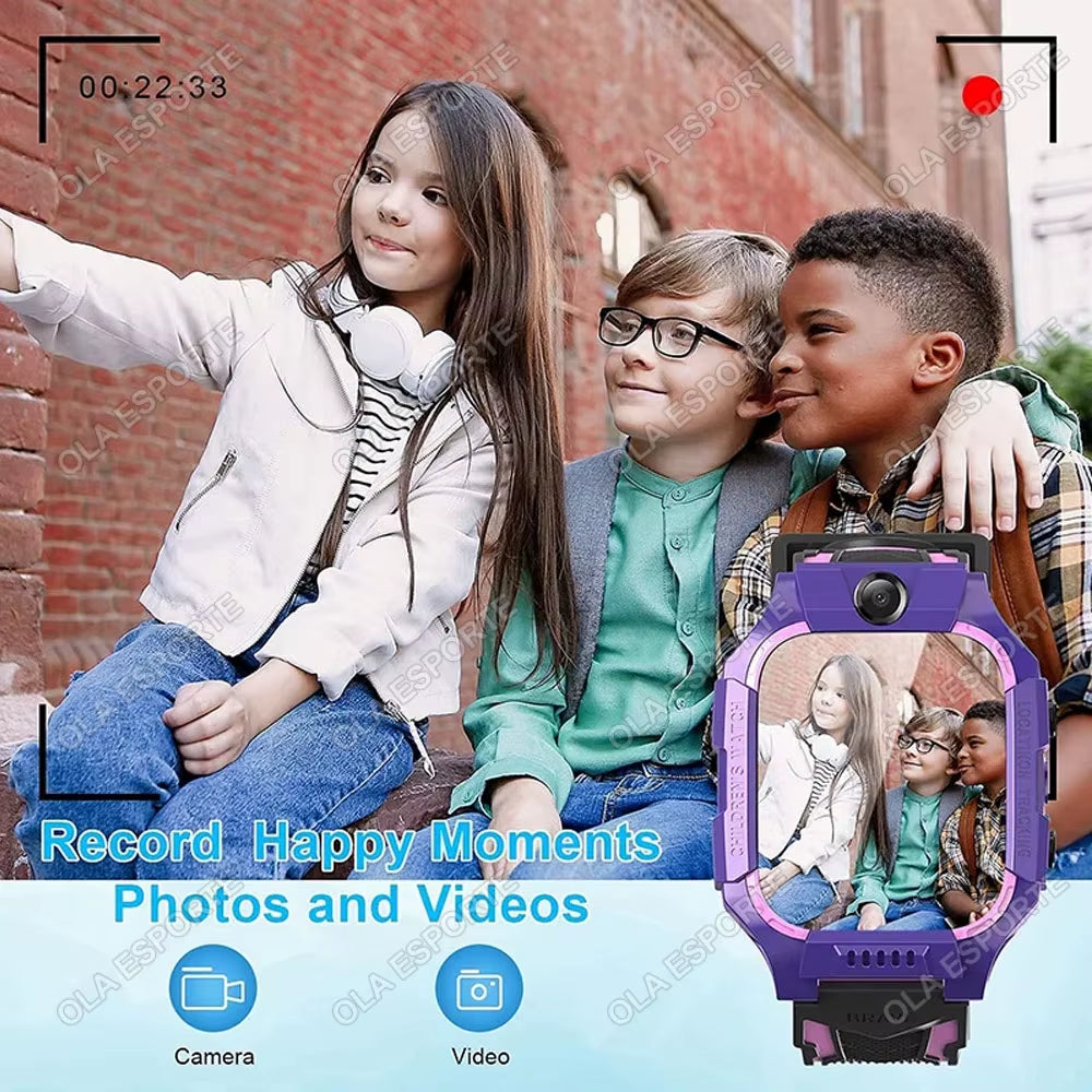 Kids Smart Watch Video Calling Voice Chat GPS SOS Location Calling Back Monitor Waterproof 8 Puzzle Games Silent Mode Smartwatch