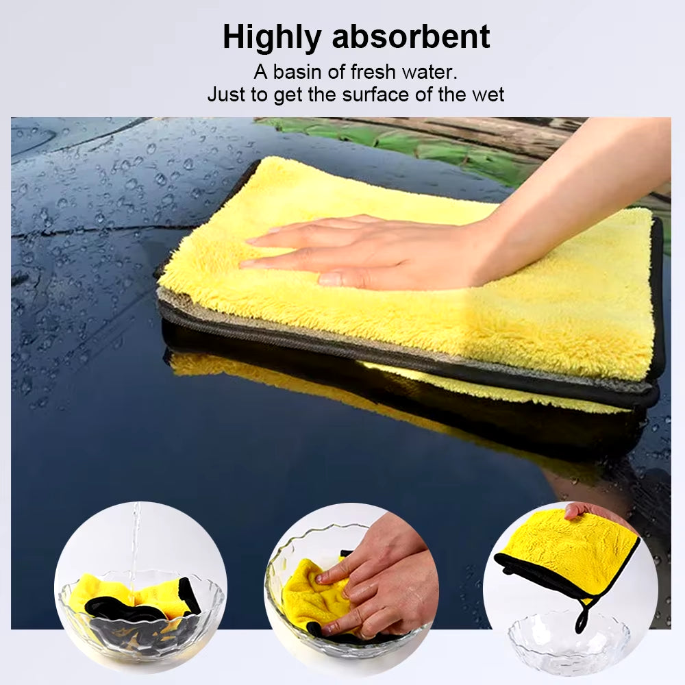 5/10Pcs Microfiber Wash Towel Car Cleaning Detailing Car Drying Cloth Window Glass Double Layer Cleaning Cloth Car Wash Supplies
