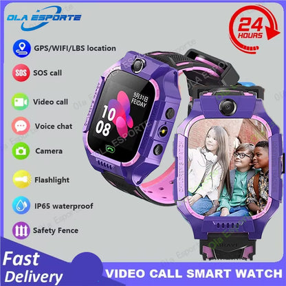 Kids Smart Watch Video Calling Voice Chat GPS SOS Location Calling Back Monitor Waterproof 8 Puzzle Games Silent Mode Smartwatch
