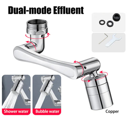 Stainless Steel Universal 1080 °Swivel Robotic Arm Swivel Extension Faucet Aerator Kitchen Sink Faucet Extender 2Water Flow Mode