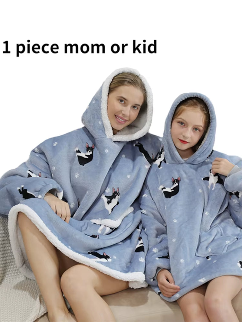 Cartoon Oversized Hoodie Sweatshirt Women Printed Wearable Blanket Hoodie Fleece Warm Kids Sleepwear Hoody Sweatshirt Blanket