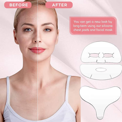 Reusable Silicone Chest Pads Patch Silicone Wrinkle Neck Chest Pad Full Face Pad Set Cleavage Pad Eye Pad for Women Girls