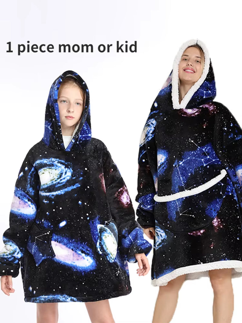Cartoon Oversized Hoodie Sweatshirt Women Printed Wearable Blanket Hoodie Fleece Warm Kids Sleepwear Hoody Sweatshirt Blanket