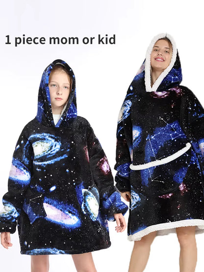 Cartoon Oversized Hoodie Sweatshirt Women Printed Wearable Blanket Hoodie Fleece Warm Kids Sleepwear Hoody Sweatshirt Blanket