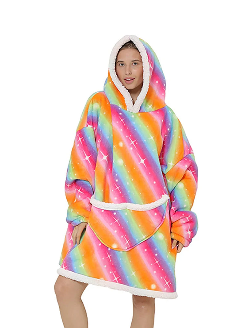 Cartoon Oversized Hoodie Sweatshirt Women Printed Wearable Blanket Hoodie Fleece Warm Kids Sleepwear Hoody Sweatshirt Blanket
