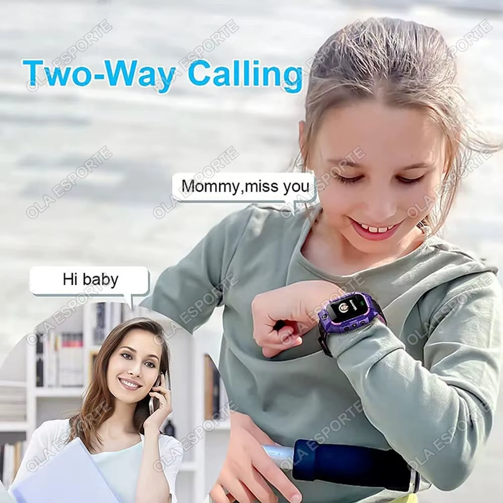Kids Smart Watch Video Calling Voice Chat GPS SOS Location Calling Back Monitor Waterproof 8 Puzzle Games Silent Mode Smartwatch