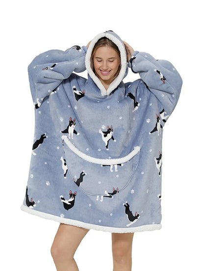 Cartoon Oversized Hoodie Sweatshirt Women Printed Wearable Blanket Hoodie Fleece Warm Kids Sleepwear Hoody Sweatshirt Blanket