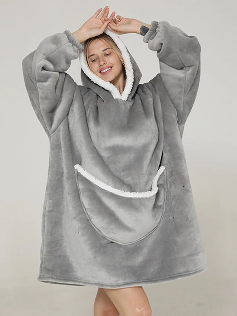 Cartoon Oversized Hoodie Sweatshirt Women Printed Wearable Blanket Hoodie Fleece Warm Kids Sleepwear Hoody Sweatshirt Blanket